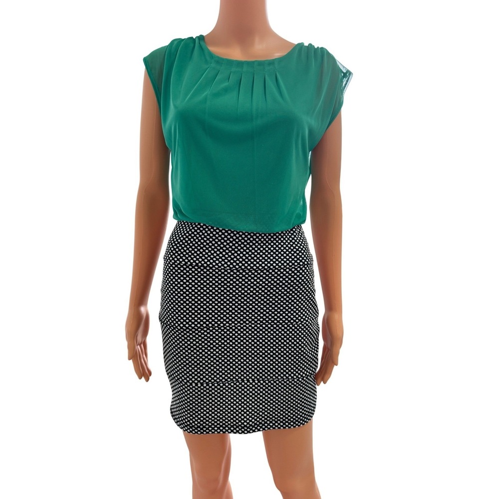 Sweet Storm Green Polka Dot Blouson Bodycon Dress Small 22679S